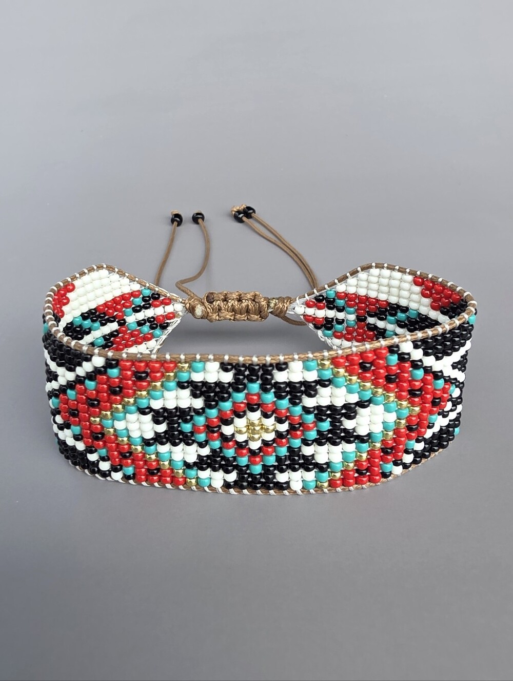 Handmade Loom Woven Seed Bead Cuff Bracelet - Southwestern Beaded Geometric